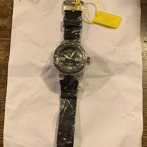Invicta Men's Black Dial Black Strap Watch with Silver Case
